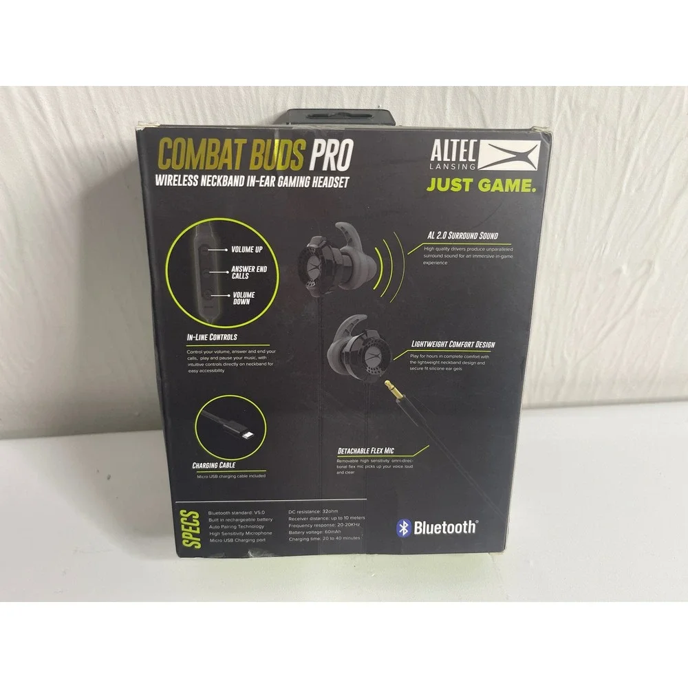 Altec Lansing Combat Buds Pro Wireless Gaming Headset Bluetooth Neckband Black